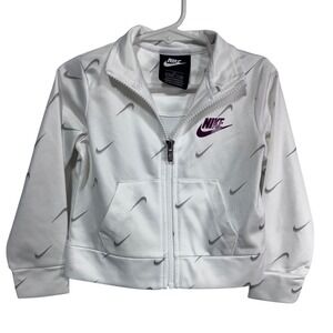Kids Nike Track‎ Jacket White All Over Swoosh Logo Zip Up Size 2T